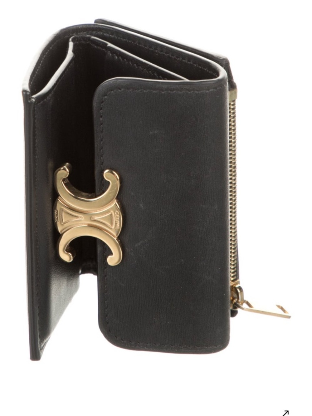Celine Black Leather Wallet with Gold Triomphe Emblem - Picture 3 of 3